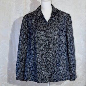 JONES NEW YORK Plus Size 16W Black Gray Paisley Button-Up Jacket Blazer